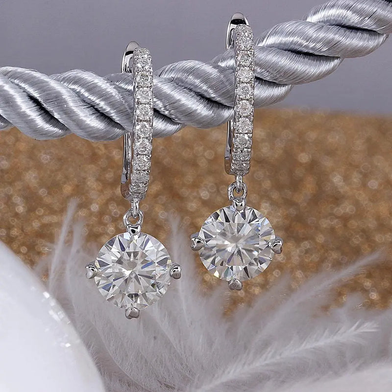 14k White Gold or Silver Moissanite U Hoop Earrings 2.22ctw Moissanite Engagement Rings & Jewelry | Luxus Moissanite