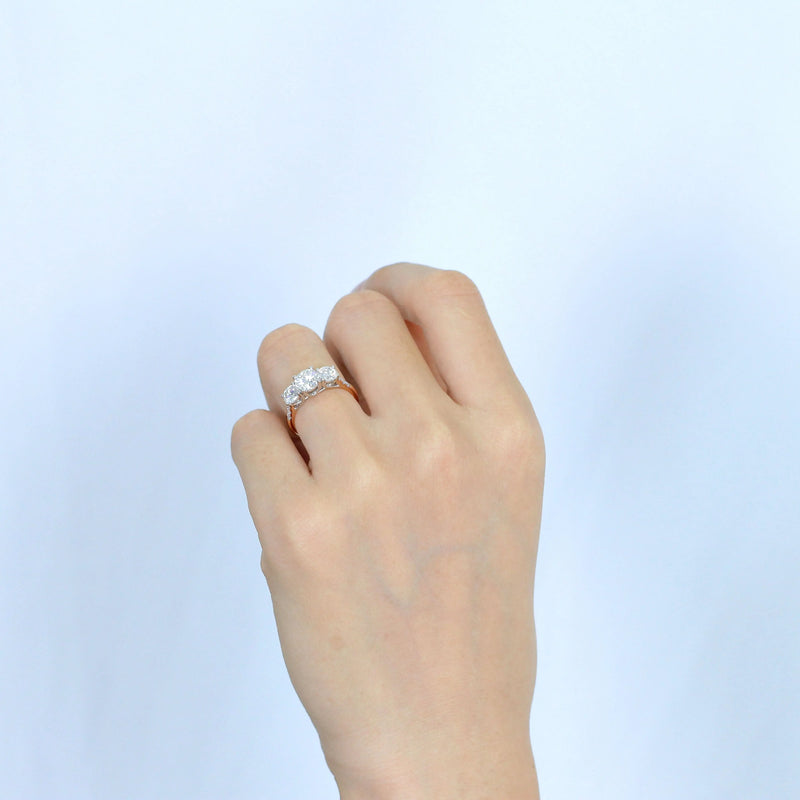 14k White & Rose Gold 3 Stone Moissanite Ring 2ct Total Moissanite Engagement Rings & Jewelry | Luxus Moissanite