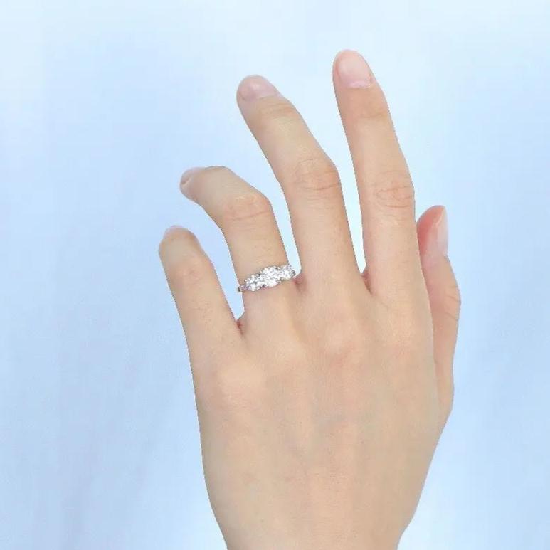 14k White & Rose Gold 3 Stone Moissanite Ring 2ct Total Moissanite Engagement Rings & Jewelry | Luxus Moissanite