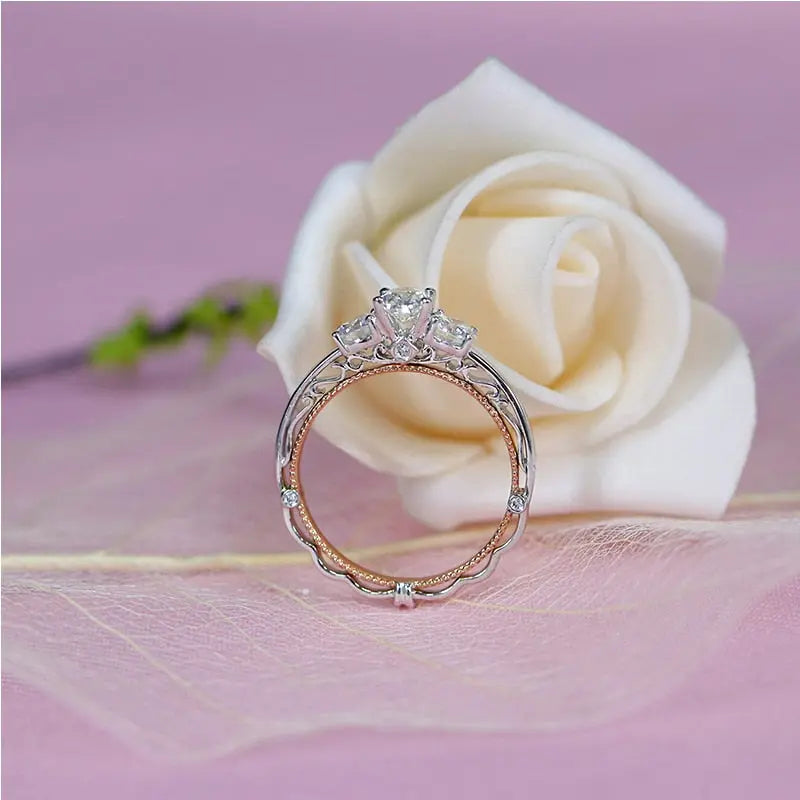 14k White & Rose Gold Moissanite 3 Stone Ring 1.24ct Total Moissanite Engagement Rings & Jewelry | Luxus Moissanite