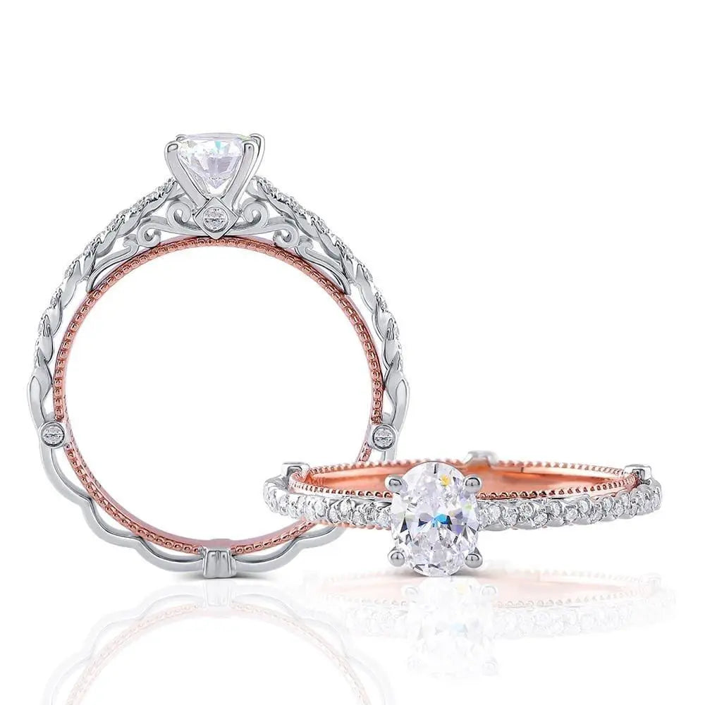 14k White & Rose Gold Moissanite Ring 0.6ct Center Stone Moissanite Engagement Rings & Jewelry | Luxus Moissanite | Unique Engagement Rings with Colored Stones