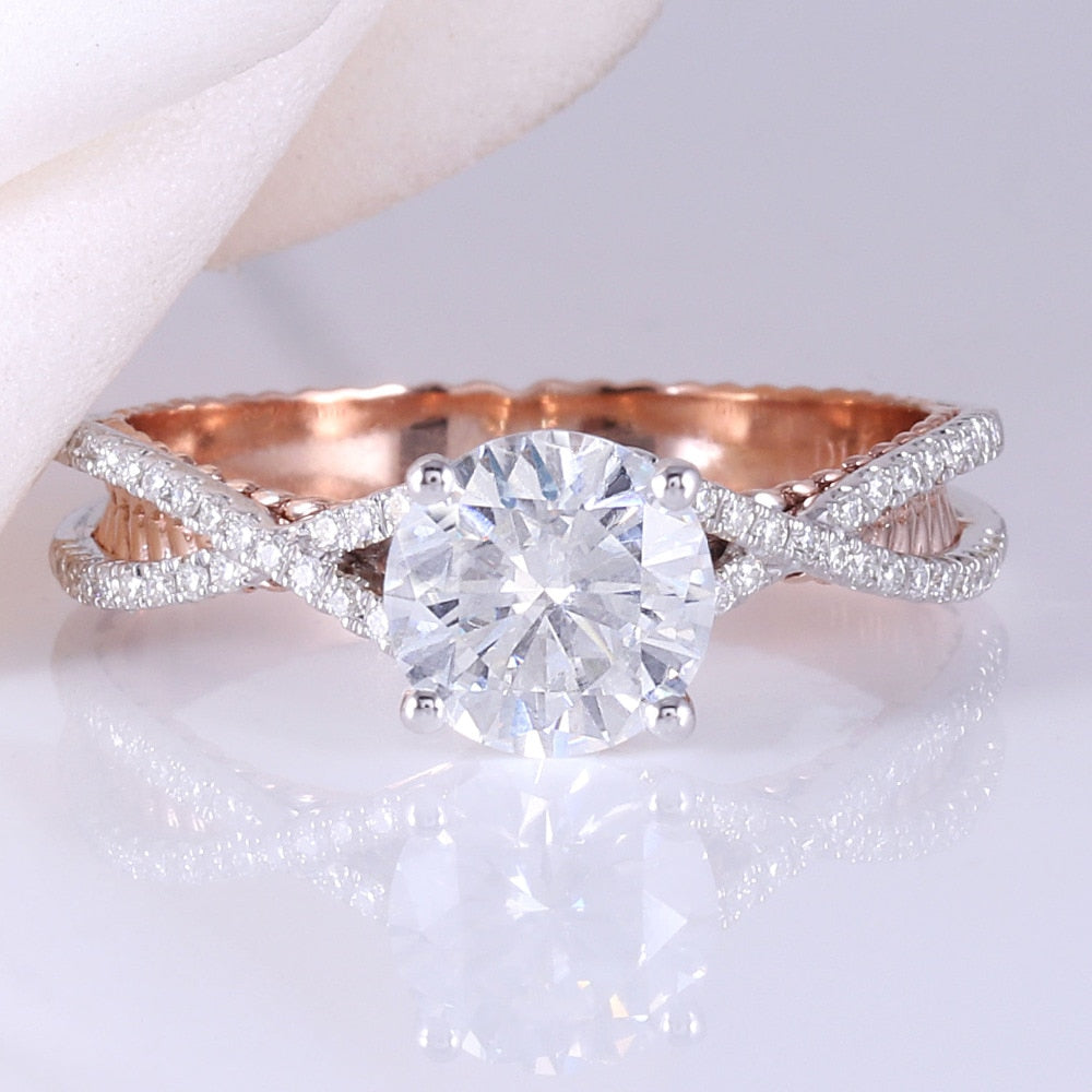 14k White & Rose Gold Moissanite Ring 0.8ct Center Stone Moissanite Engagement Rings & Jewelry | Luxus Moissanite