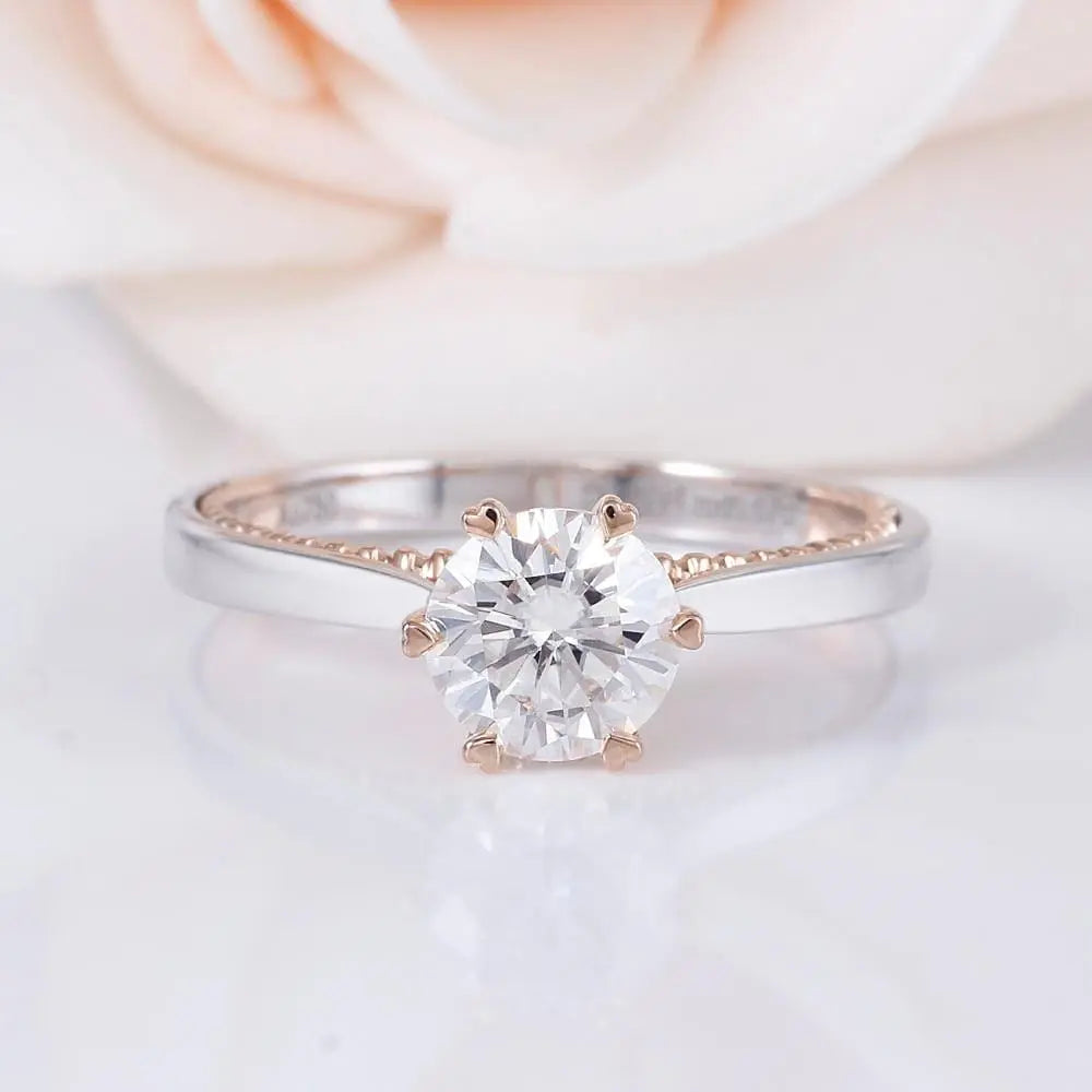 14k White & Rose Gold Moissanite Ring 1ct Center Stone Moissanite Engagement Rings & Jewelry | Luxus Moissanite | Best White & Rose Gold Ring for Woman!