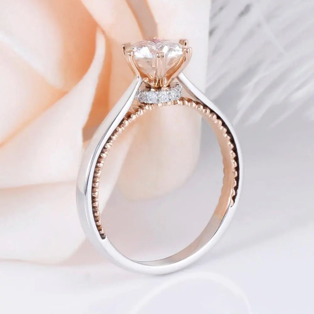 14k White & Rose Gold Moissanite Ring 1ct Center Stone Moissanite Engagement Rings & Jewelry | Luxus Moissanite | Best White & Rose Gold Ring for Woman!