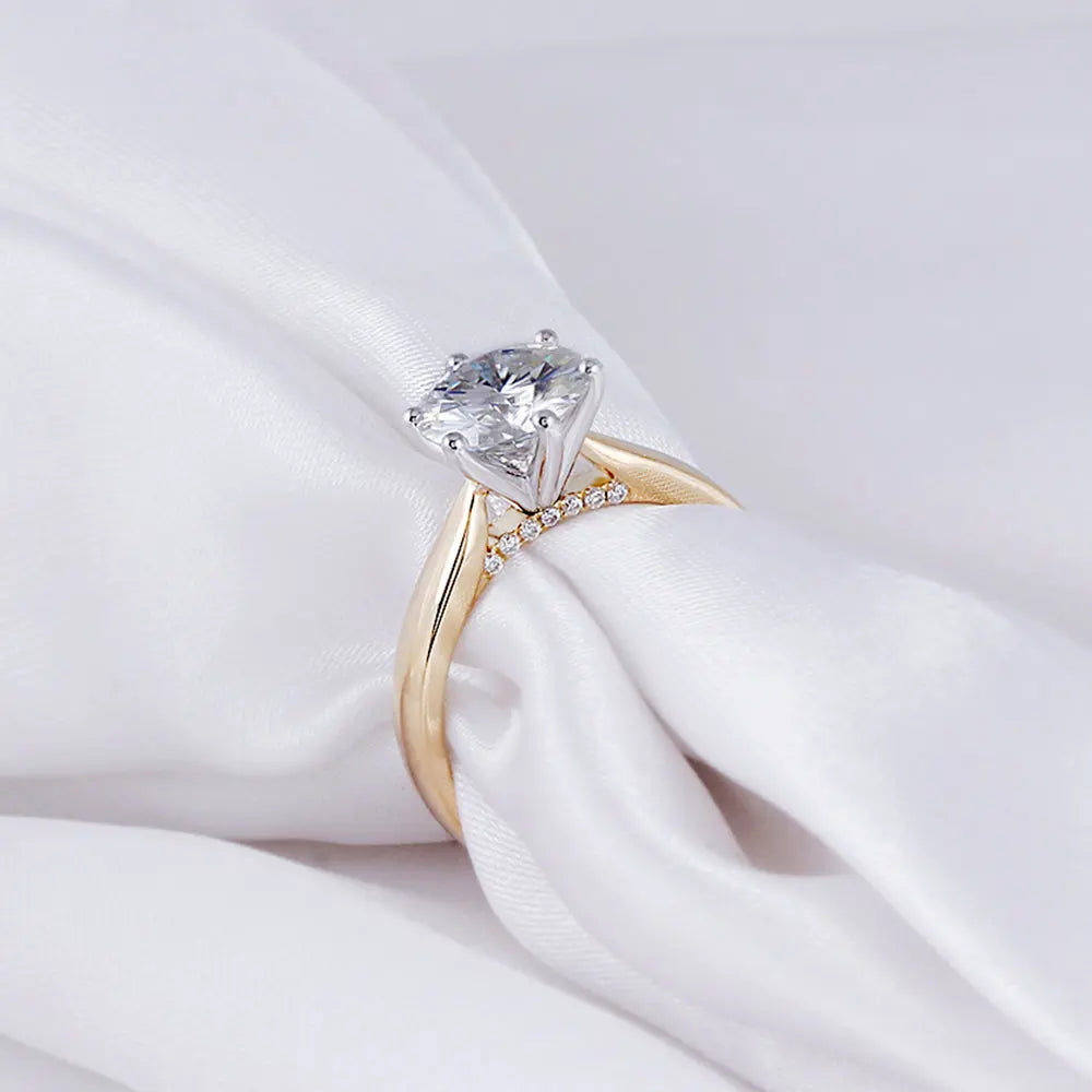 14k White & Yellow Gold Solitaire Moissanite Ring 2ct Center Stone Moissanite Engagement Rings & Jewelry | Luxus Moissanite | Engagement Ring With Center Stone