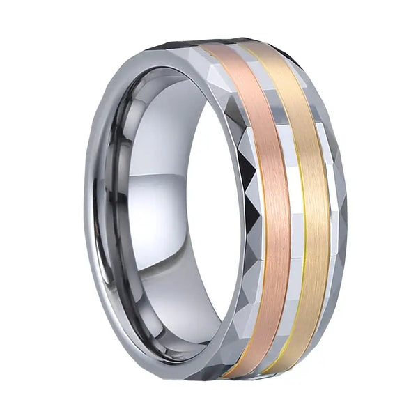 14k Yellow / Rose Gold With Tungsten Men's Wedding Band Moissanite Engagement Rings & Jewelry | Luxus Moissanite