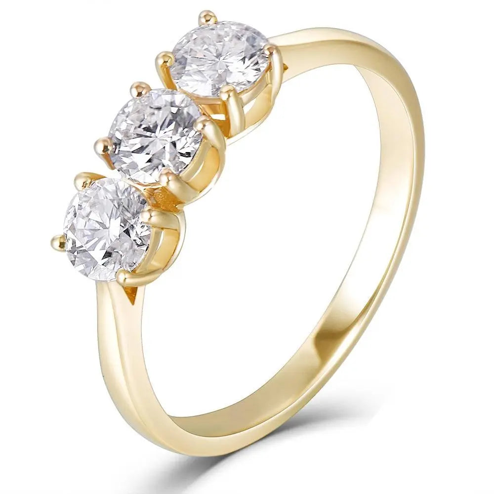 14k Yellow Gold 3 Stone Moissanite Ring 1ct Total Moissanite Engagement Rings & Jewelry | Luxus Moissanite | 3 Stone Yellow Gold Ring