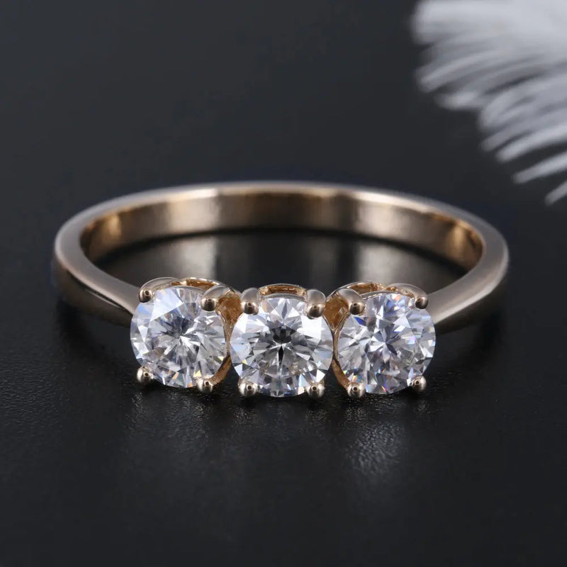 14k Yellow Gold 3 Stone Moissanite Ring 1ct Total Moissanite Engagement Rings & Jewelry | Luxus Moissanite