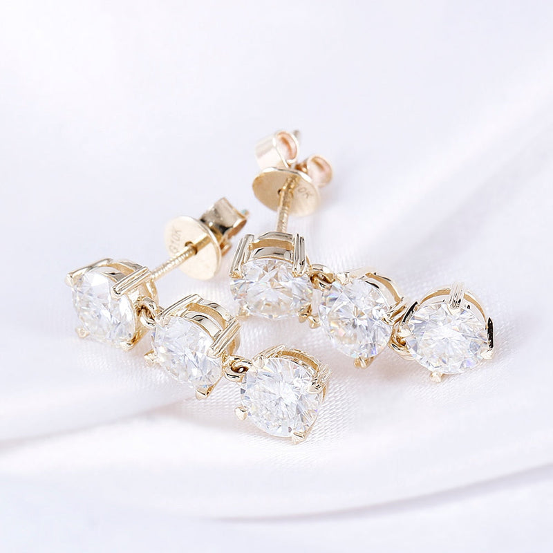 14k Yellow Gold Drop / Dangle Moissanite Earrings 3ctw Moissanite Engagement Rings & Jewelry | Luxus Moissanite