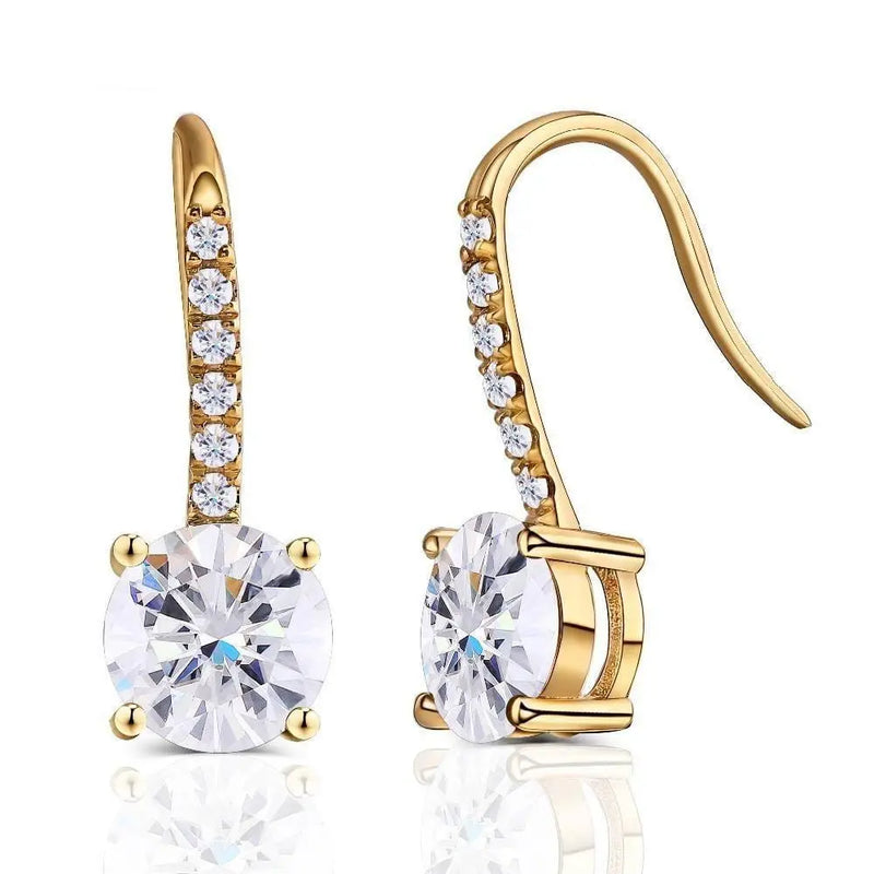 14k Yellow Gold Drop Moissanite Earrings 2.12ctw Moissanite Engagement Rings & Jewelry | Luxus Moissanite
