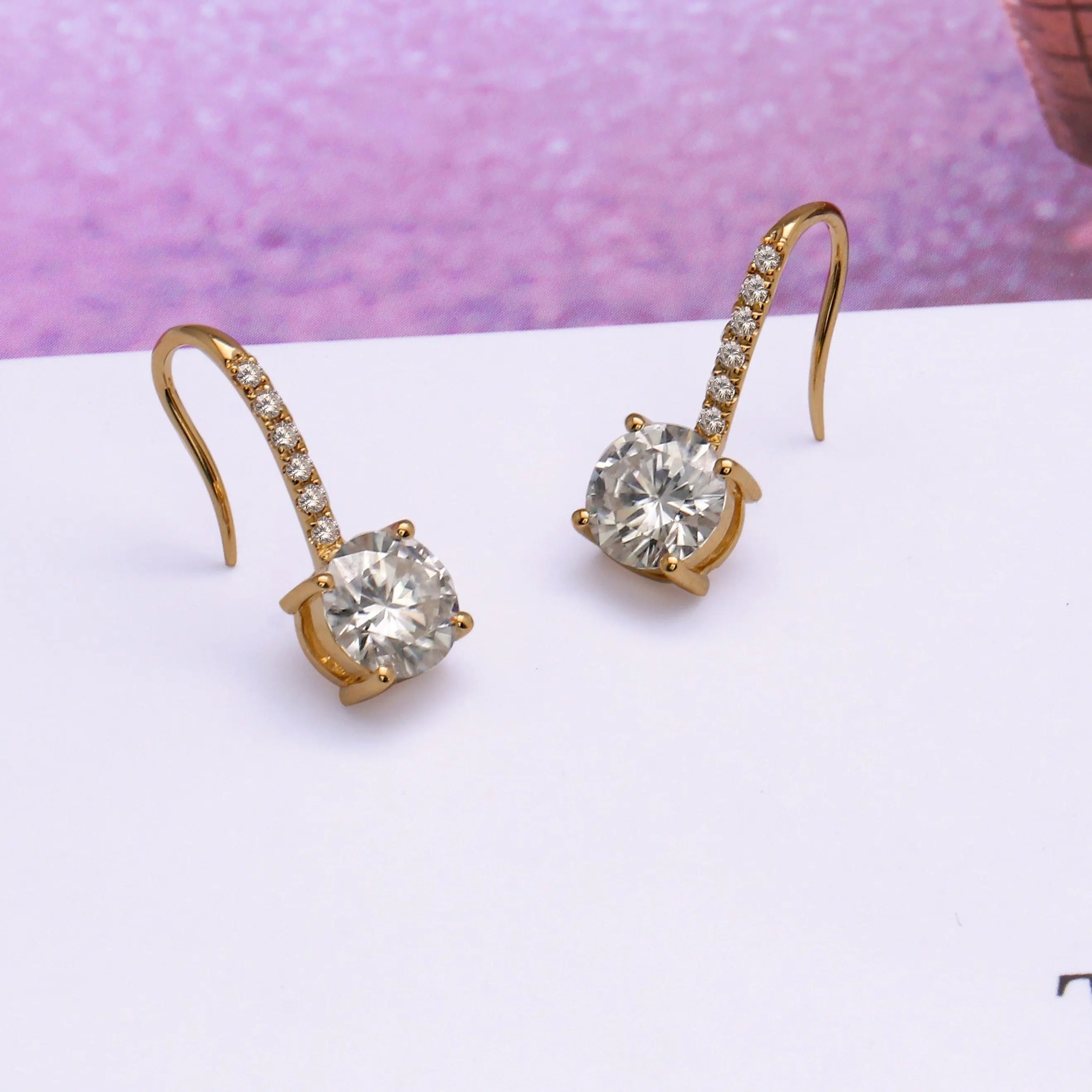 14k Yellow Gold Drop Moissanite Earrings 2.12ctw – Luxus Moissanite