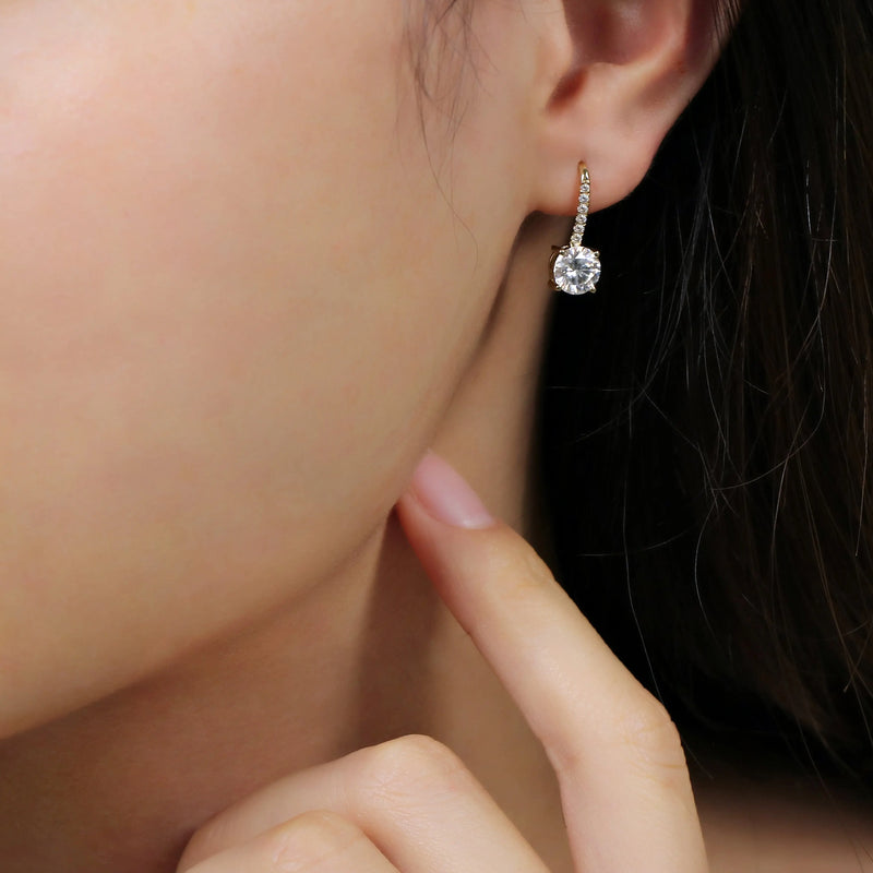 14k Yellow Gold Drop Moissanite Earrings 2.12ctw Moissanite Engagement Rings & Jewelry | Luxus Moissanite
