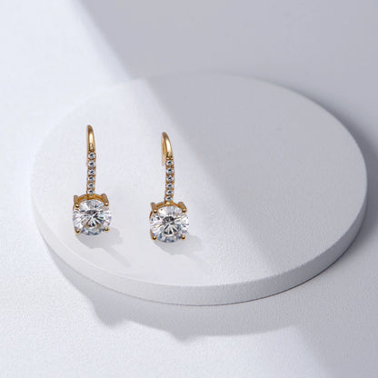 14k Yellow Gold Drop Moissanite Earrings 2.12ctw Moissanite Engagement Rings & Jewelry | Luxus Moissanite | | Fancy Long Earrings