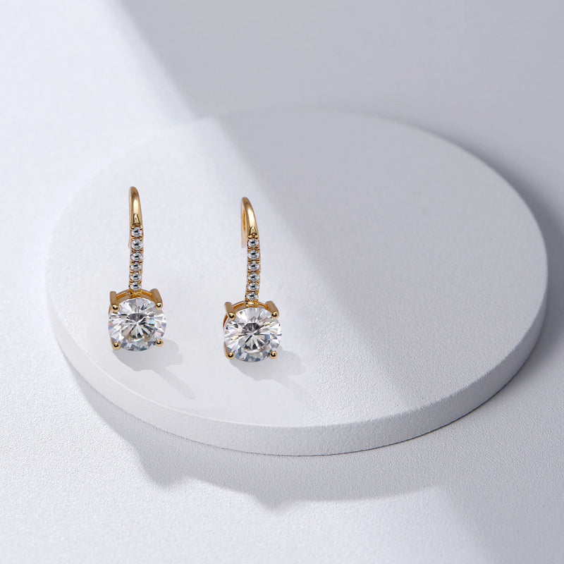 14k Yellow Gold Drop Moissanite Earrings 2.12ctw – Luxus Moissanite