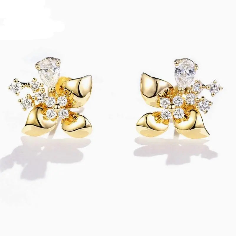 14k Yellow Gold Flower Moissanite Stud Earrings 0.5ctw Moissanite Engagement Rings & Jewelry | Luxus Moissanite | Moissanite 14K Gold Earrings