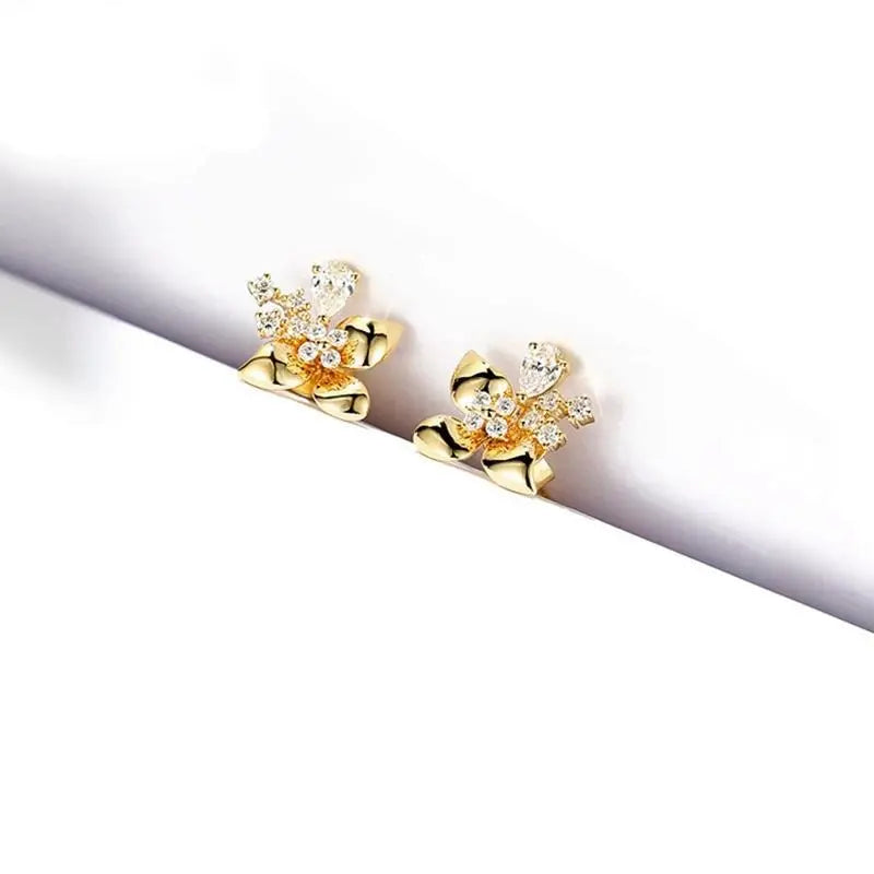 14k Yellow Gold Flower Moissanite Stud Earrings 0.5ctw Moissanite Engagement Rings & Jewelry | Luxus Moissanite