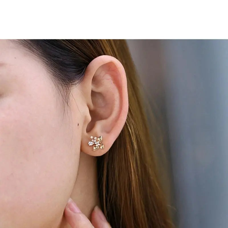 14k Yellow Gold Flower Moissanite Stud Earrings 0.5ctw Moissanite Engagement Rings & Jewelry | Luxus Moissanite | Moissanite 14K Gold Earrings