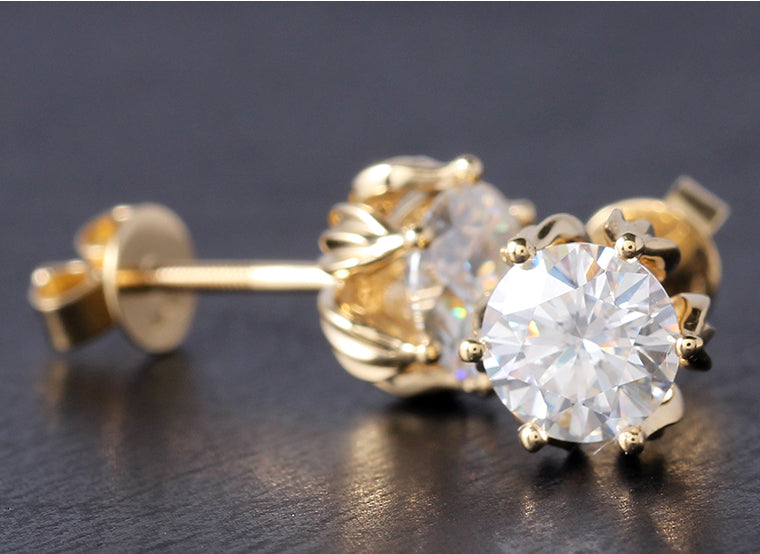 14k Yellow Gold Flower Moissanite Stud Earrings 2ctw Moissanite Engagement Rings & Jewelry | Luxus Moissanite