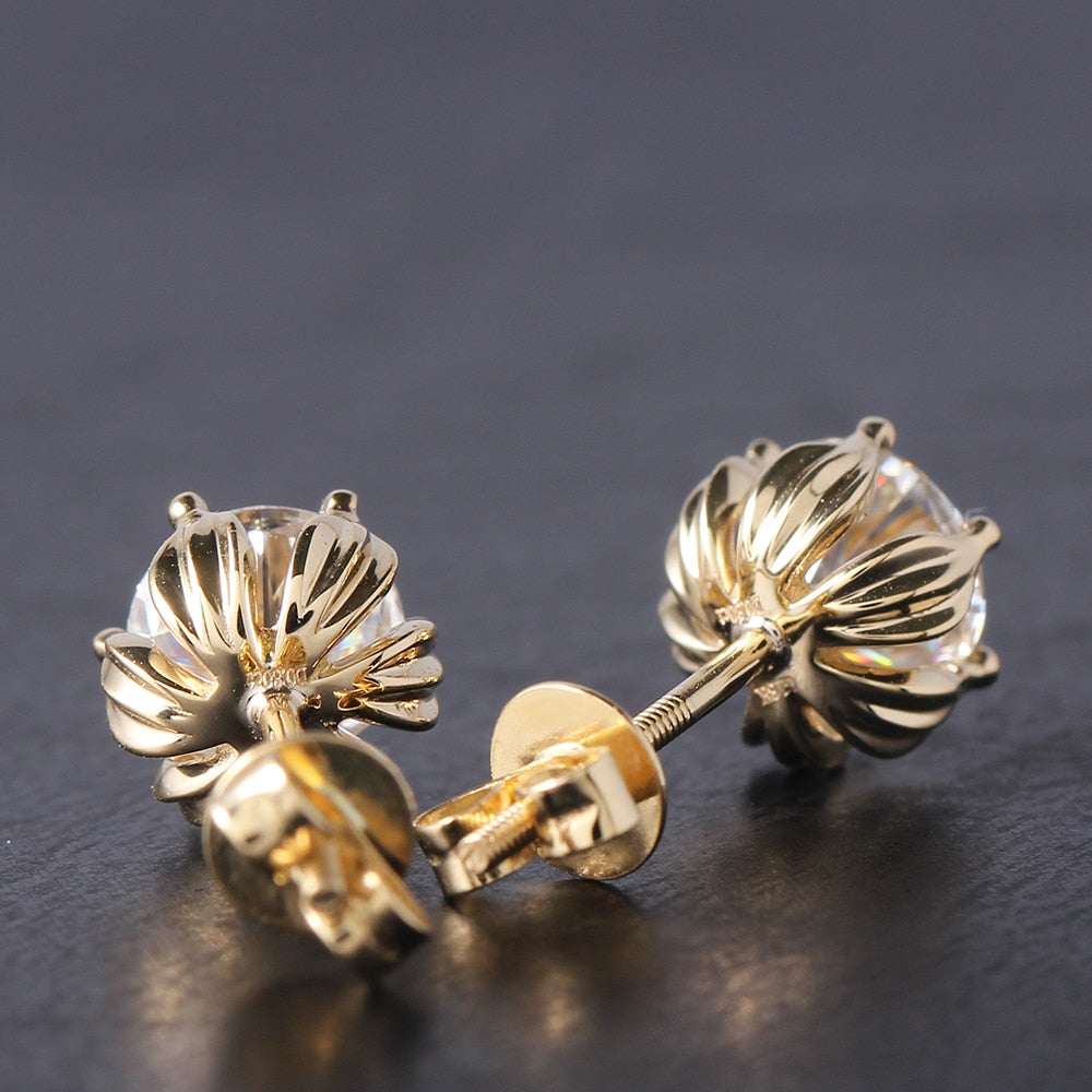 14k Yellow Gold Flower Moissanite Stud Earrings 2ctw Moissanite Engagement Rings & Jewelry | Luxus Moissanite