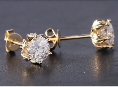 14k Yellow Gold Flower Moissanite Stud Earrings 2ctw Moissanite Engagement Rings & Jewelry | Luxus Moissanite