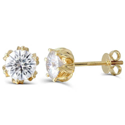 14k Yellow Gold Flower Shaped Stud Moissanite Earrings 2ctw Moissanite Engagement Rings & Jewelry | Luxus Moissanite