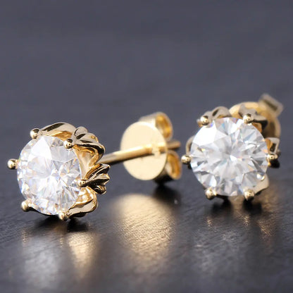 14k Yellow Gold Flower Shaped Stud Moissanite Earrings 2ctw Moissanite Engagement Rings & Jewelry | Luxus Moissanite |  Earrings for Sale Online 