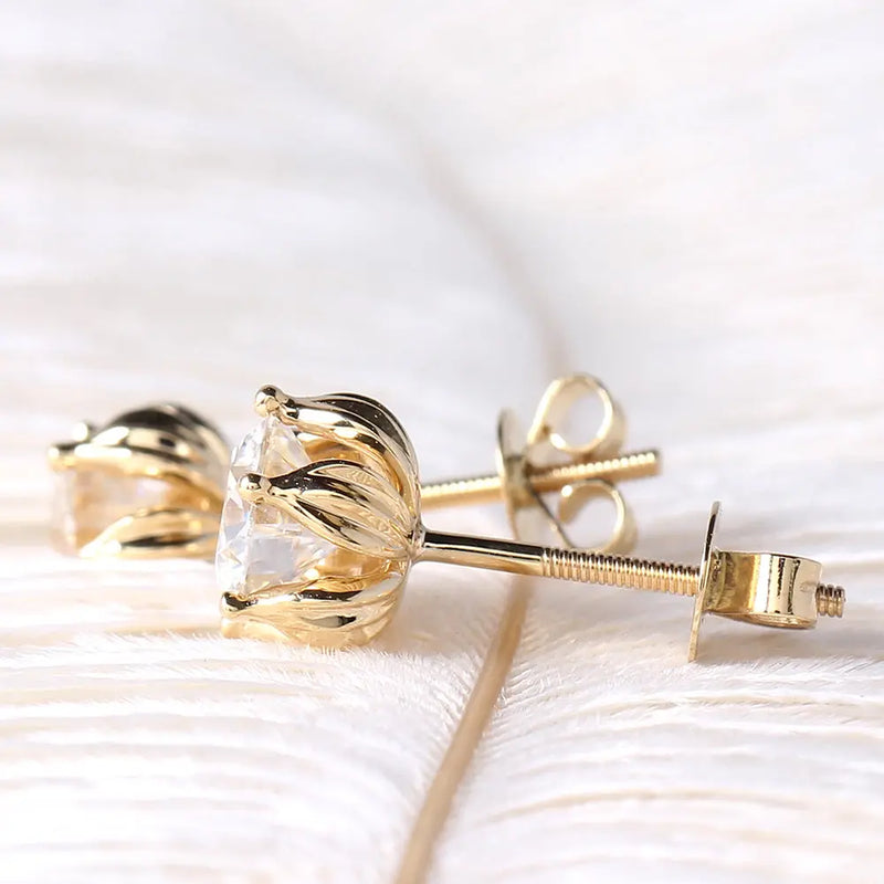 14k Yellow Gold Flower Shaped Stud Moissanite Earrings 2ctw Moissanite Engagement Rings & Jewelry | Luxus Moissanite