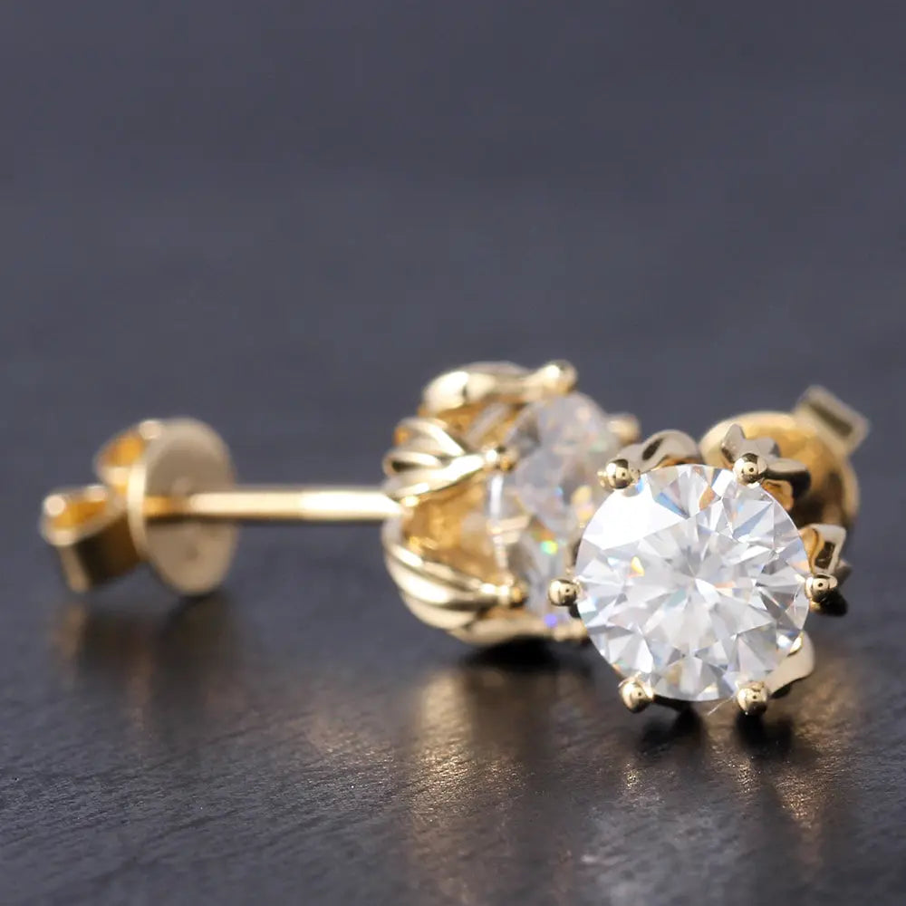 14k Yellow Gold Flower Shaped Stud Moissanite Earrings 2ctw Moissanite Engagement Rings & Jewelry | Luxus Moissanite |  Earrings for Sale Online 