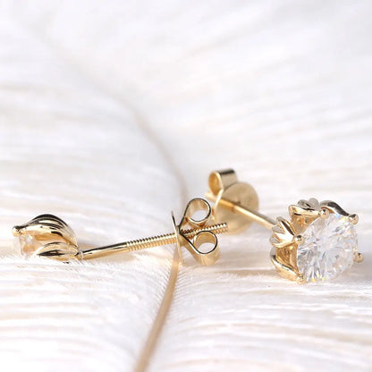 14k Yellow Gold Flower Shaped Stud Moissanite Earrings 2ctw Moissanite Engagement Rings & Jewelry | Luxus Moissanite