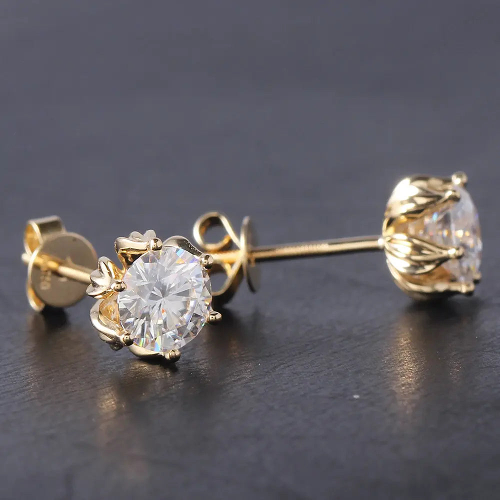 14k Yellow Gold Flower Shaped Stud Moissanite Earrings 2ctw – Luxus ...