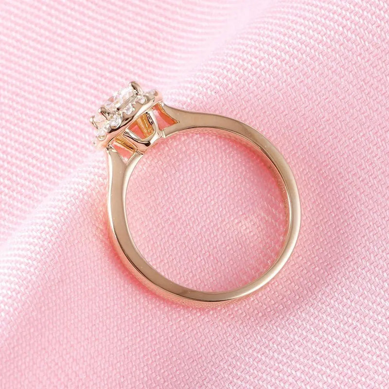 14k Yellow Gold Halo Moissanite Ring 0.5ct Center Stone Moissanite Engagement Rings & Jewelry | Luxus Moissanite