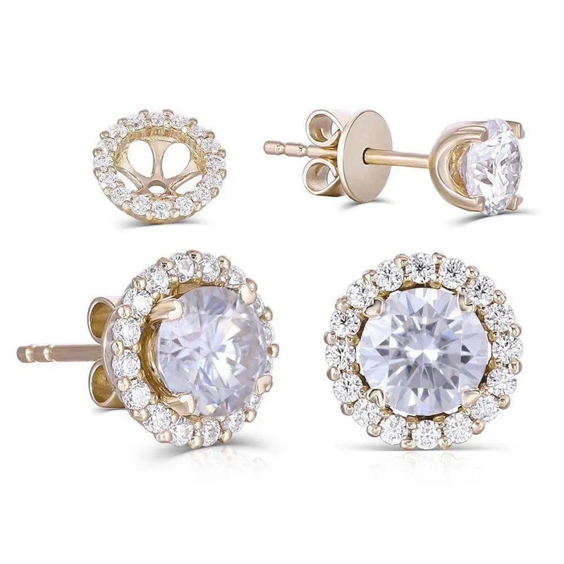 14k Yellow Gold Halo Moissanite Stud Earrings 1.28ctw Moissanite Engagement Rings & Jewelry | Luxus Moissanite