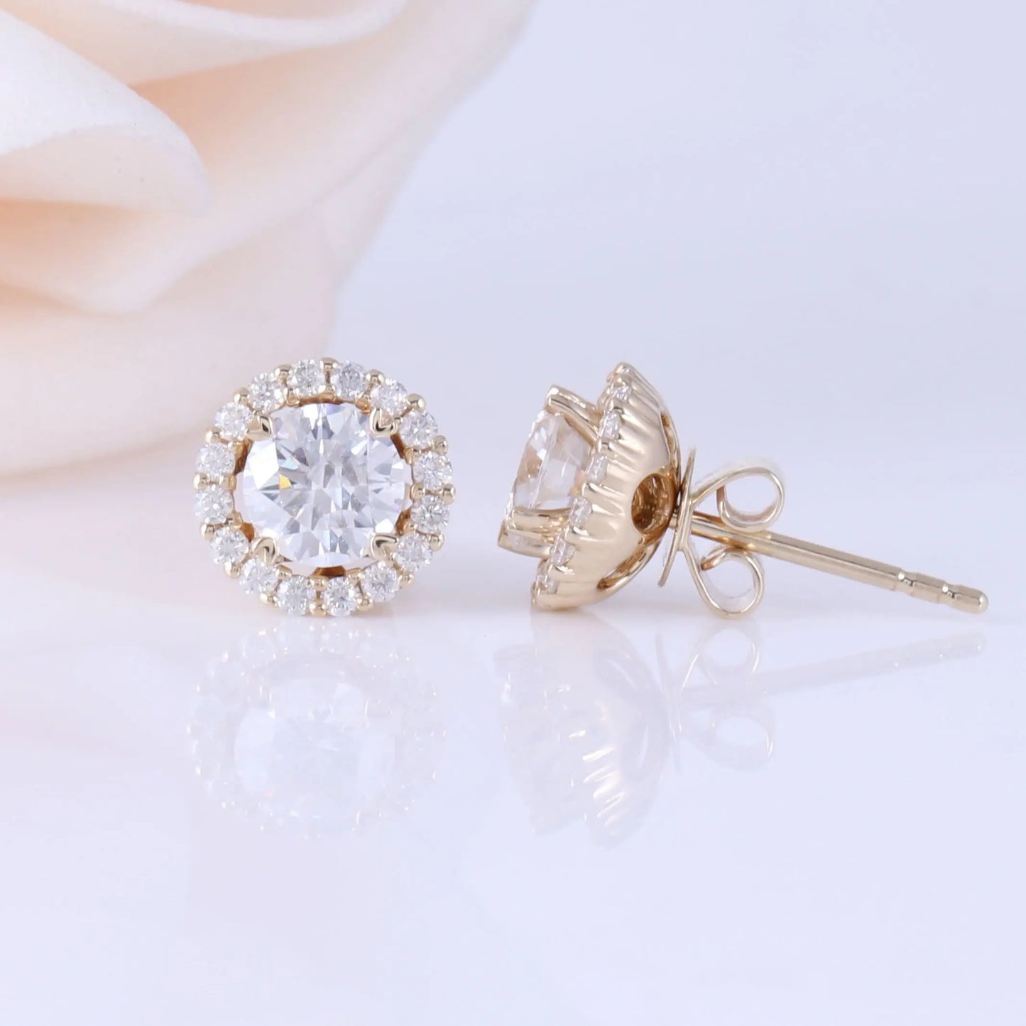 14k Yellow Gold Halo Moissanite Stud Earrings 1.28ctw Moissanite Engagement Rings & Jewelry | Luxus Moissanite | Nice Earrings for Girlfriend