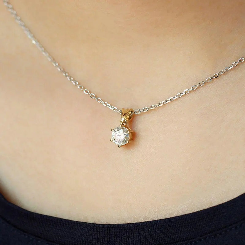 14k Yellow Gold Moissanite Necklace 1ct Moissanite Engagement Rings & Jewelry | Luxus Moissanite