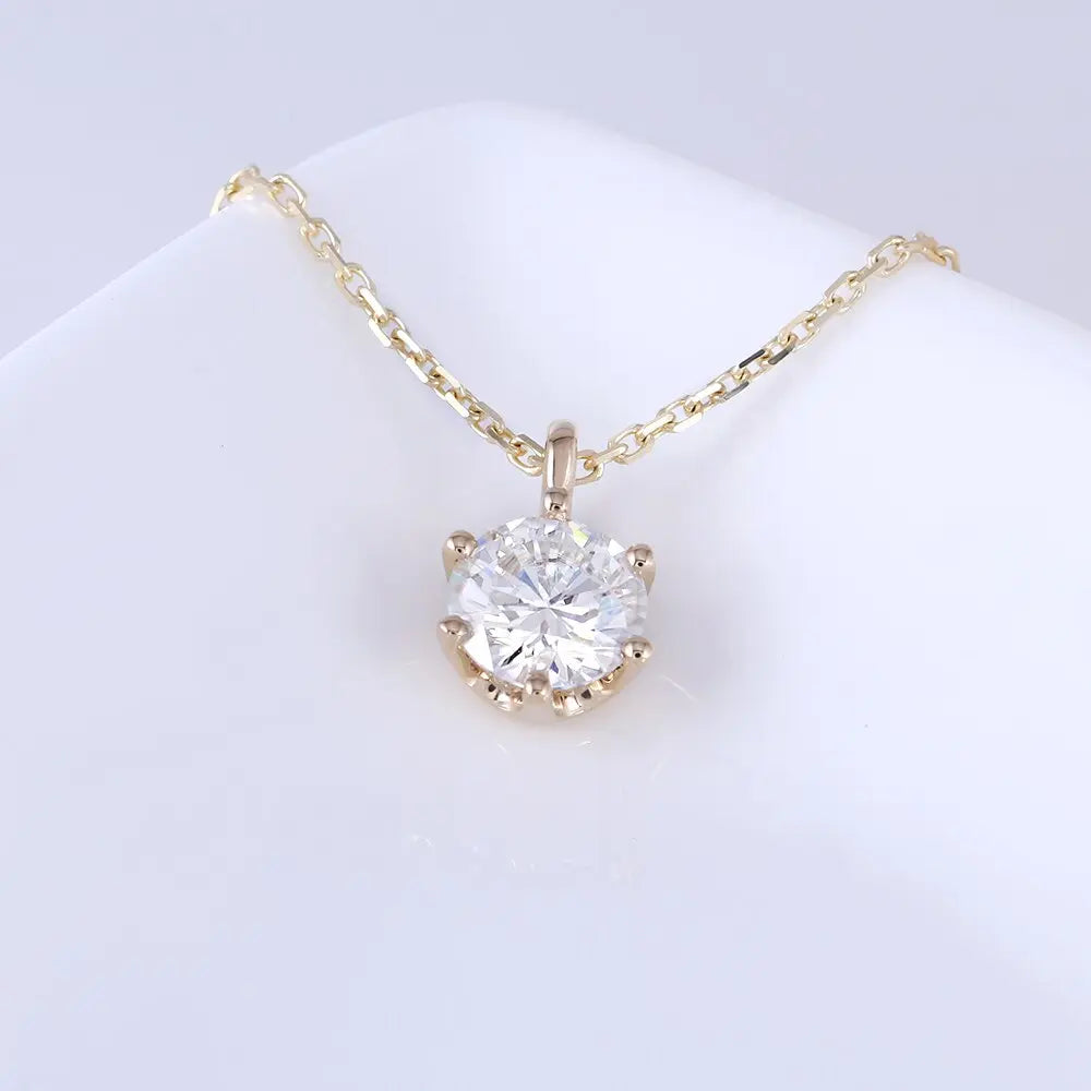 14k Yellow Gold Moissanite Necklace 1ct Moissanite Engagement Rings & Jewelry | Luxus Moissanite - Necklace 14K