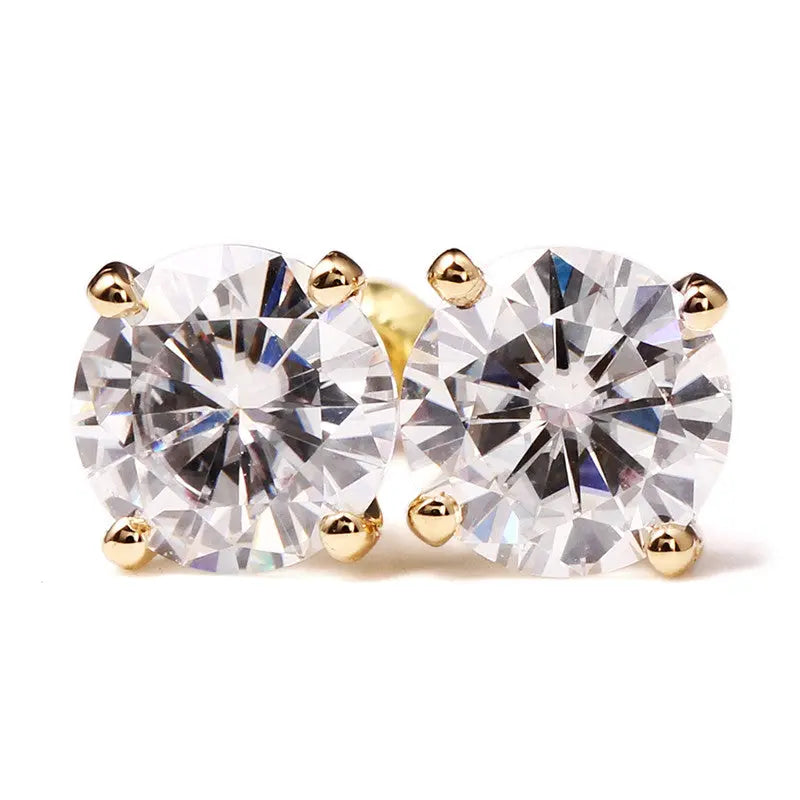 14k Yellow Gold Moissanite Stud Earrings 1ctw - 2.4ctw Options Moissanite Engagement Rings & Jewelry | Luxus Moissanite | Best Earrings Material for Sensitive Ears