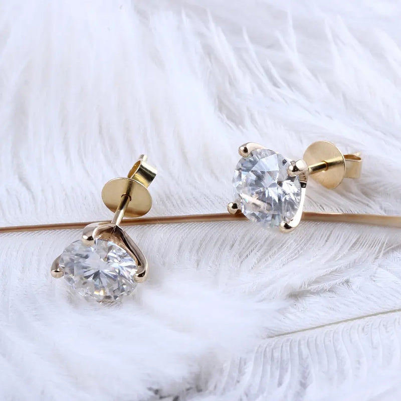 14k Yellow Gold Moissanite Stud Earrings 1ctw - 2.4ctw Options Moissanite Engagement Rings & Jewelry | Luxus Moissanite