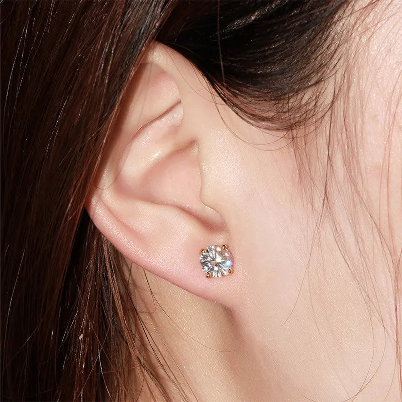 14k Yellow Gold Moissanite Stud Earrings 1ctw - 2.4ctw Options Moissanite Engagement Rings & Jewelry | Luxus Moissanite