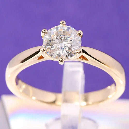 14k Yellow Gold Solitaire Moissanite Ring 1ct Moissanite Engagement Rings & Jewelry | Luxus Moissanite | Stylish Rings