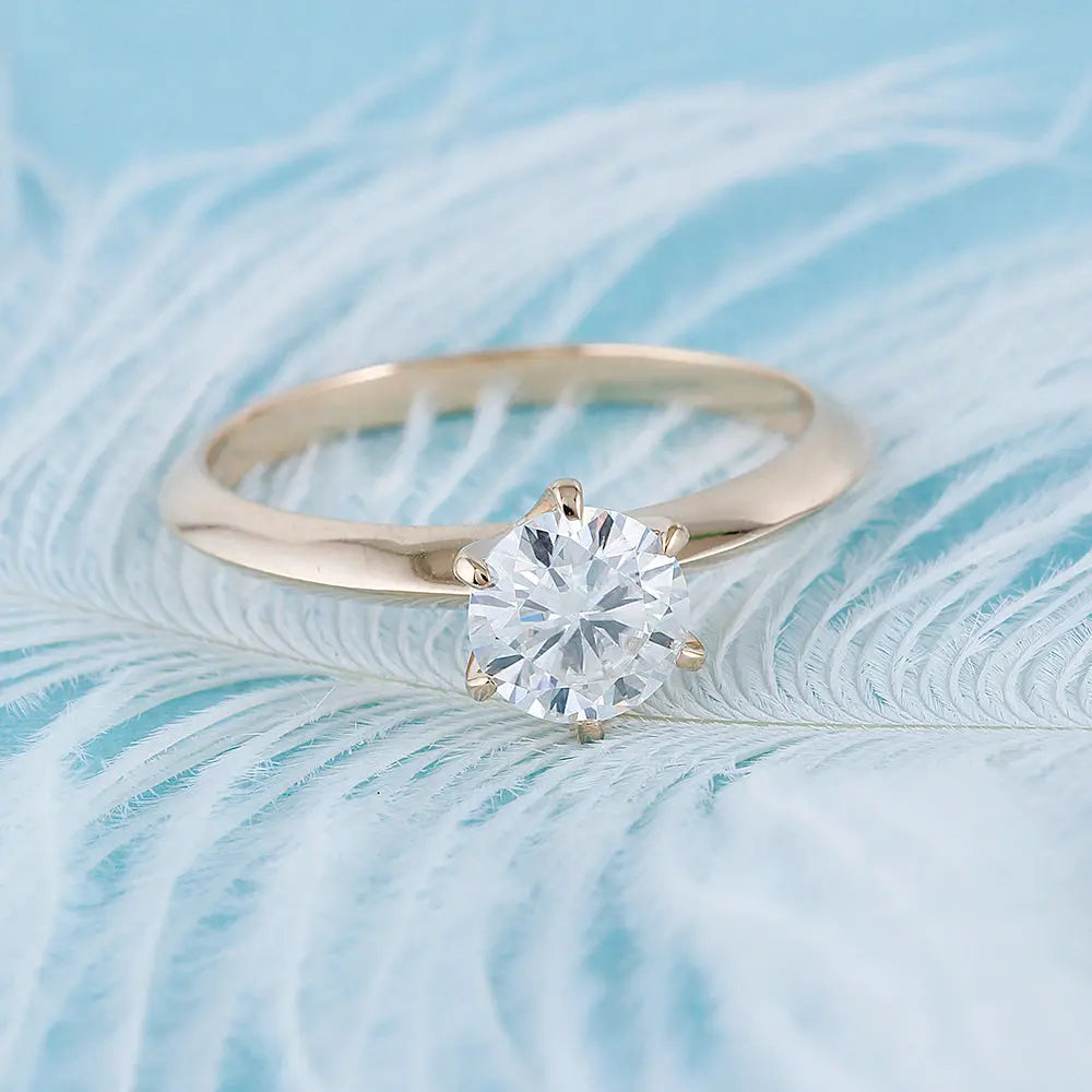 14k Yellow Gold Solitaire Moissanite Ring 1ct Moissanite Engagement Rings & Jewelry | Luxus Moissanite | Designer Engagement Rings Online