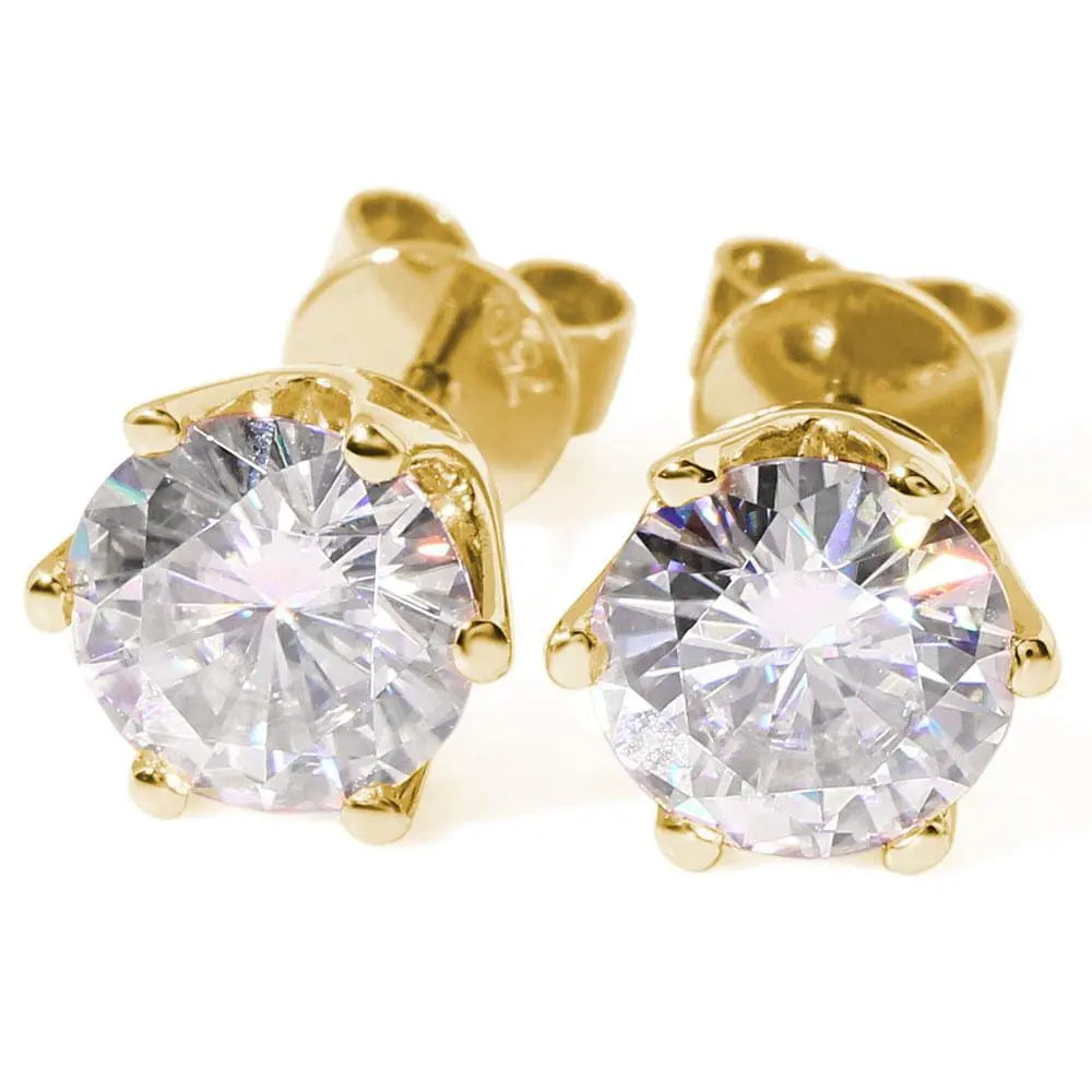 14k Yellow Gold Stud Moissanite Earrings 0.5ctw - 2.4ctw Options Moissanite Engagement Rings & Jewelry | Luxus Moissanite | Best Yellow Gold Studs for Sale