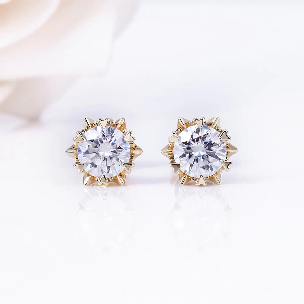 14k Yellow Gold Stud Moissanite Earrings 1.2ctw Moissanite Engagement Rings & Jewelry | Luxus Moissanite | Stud Earrings Small