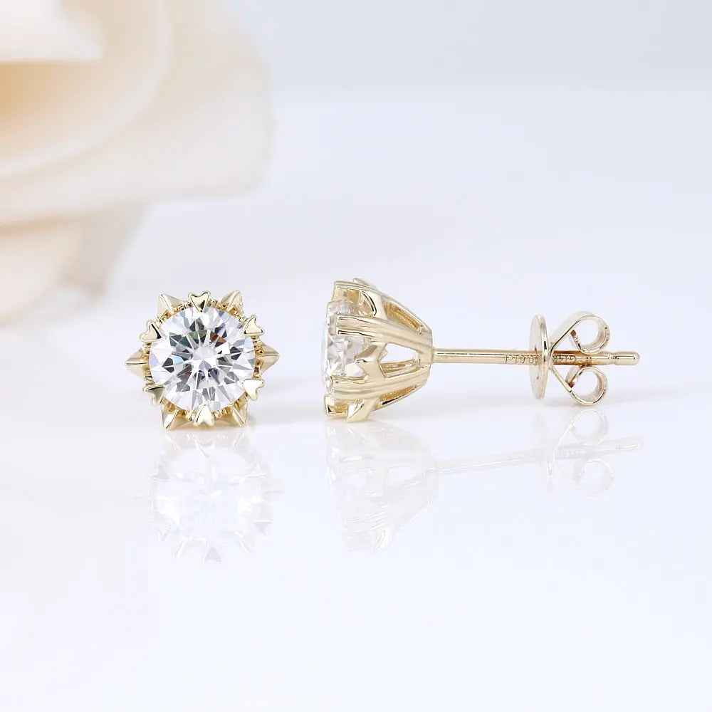 14k Yellow Gold Stud Moissanite Earrings 1.2ctw Moissanite Engagement Rings & Jewelry | Luxus Moissanite | Stud Earrings Small