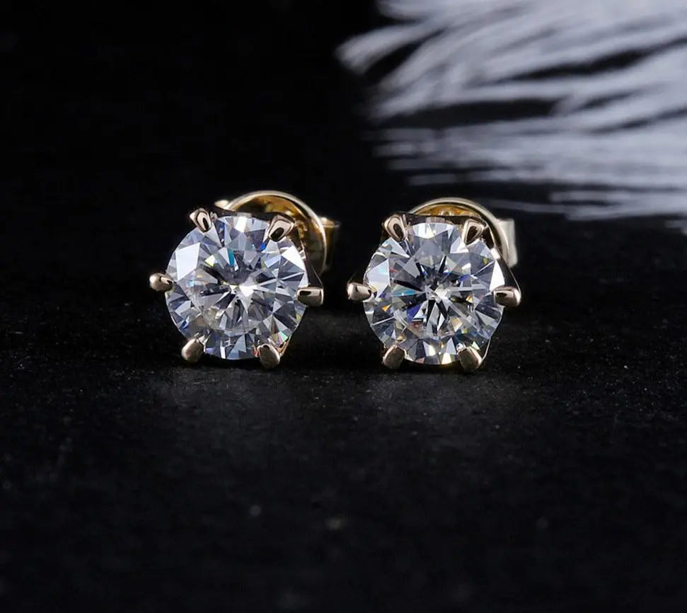 14k Yellow Gold Stud Moissanite Earrings 1ctw Moissanite Engagement Rings & Jewelry | Luxus Moissanite | Stud Earrings Yellow Gold