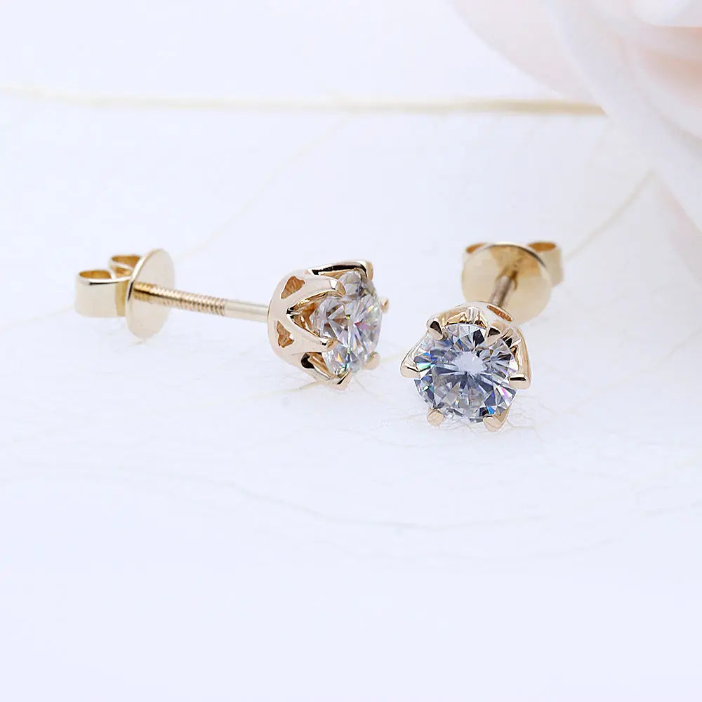 14k Yellow Gold Stud Moissanite Earrings 1ctw Moissanite Engagement Rings & Jewelry | Luxus Moissanite | Stud Earrings Yellow Gold