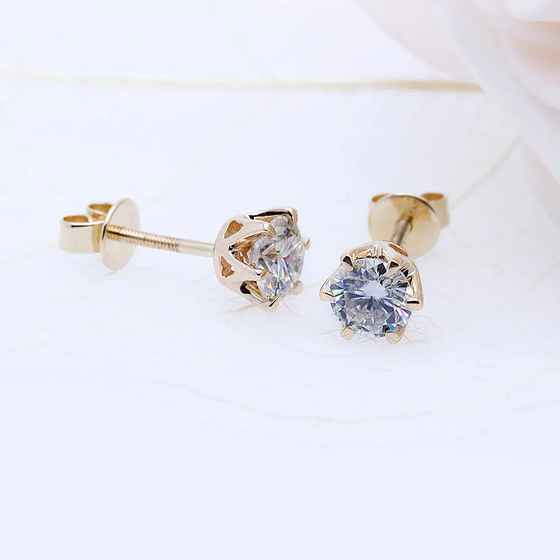 14k Yellow Gold Stud Moissanite Earrings 1ctw Moissanite Engagement Rings & Jewelry | Luxus Moissanite