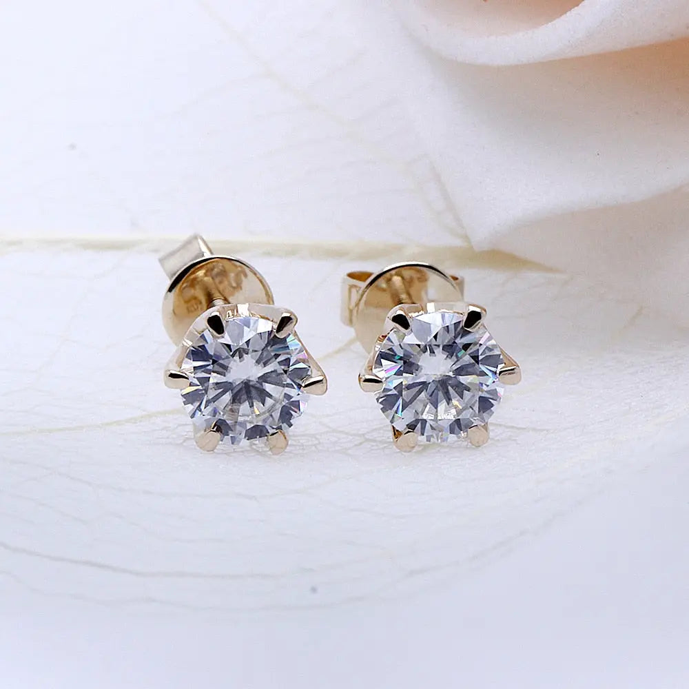 14k Yellow Gold Stud Moissanite Earrings 1ctw Moissanite Engagement Rings & Jewelry | Luxus Moissanite | Stud Earrings Yellow Gold