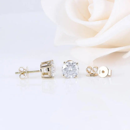 14k Yellow Gold Stud Moissanite Earrings 2ctw Moissanite Engagement Rings & Jewelry | Luxus Moissanite | Yellow Gold Studs