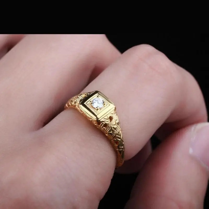 14k Yellow Gold Vintage / Unique Moissanite Ring 0.1ct Moissanite Engagement Rings & Jewelry | Luxus Moissanite