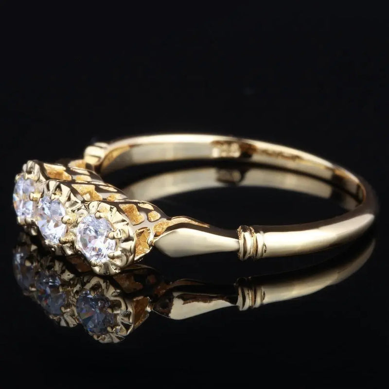 14k Yellow Gold Vintage / Unique Moissanite Ring 0.3ct Total Moissanite Engagement Rings & Jewelry | Luxus Moissanite